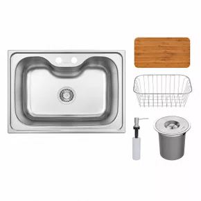 Kit Cuba Inox de Embutir 69x49 Morgana + Válvula + Lixeira + Cesto + Dosador + Tábua Tramontina