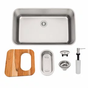 Kit Cuba Inox de Embutir 70x40 Dora Escovada + Válvula + Cesto + Dosador Tramontina