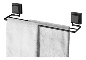 Porta Toalha Toalheiro Duplo Com Ventosa Preto Fosco Future