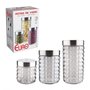 Conjunto de Potes de Vidro com Tampa Inox Bubble Euro 3 Pçs
