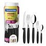 Faqueiro Ipanema Lâmina Aço Inox e Cabo Preto com Pote Plástico Tramontina 30 Peças 23398/088