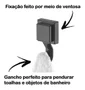 Kit 3 Cabide Gancho Com Ventosa Porta Toalha Banheiro Preto