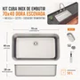Kit Cuba Inox de Embutir 70x40 Dora Escovada + Válvula + Cesto + Dosador Tramontina